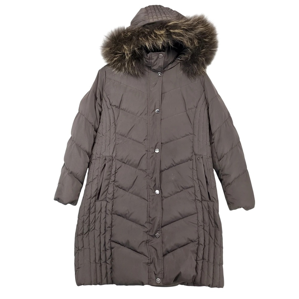 Tamara Korean Brown Down Puffer Coat Womens M 88 Removable Fur Trim Hood Winter